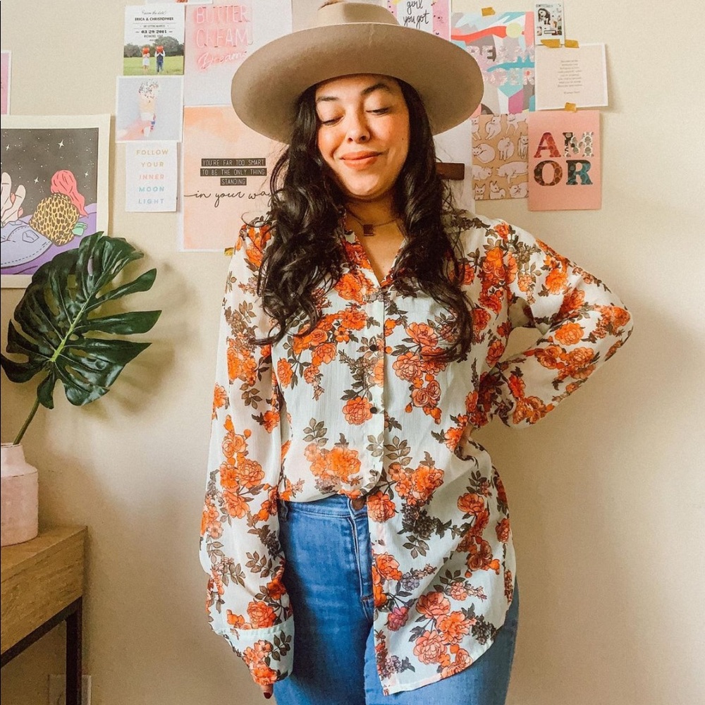 A New Day Floral Button Up